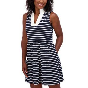 Nautica Jeans Women's Tiered Collar Sleeveless Mini Dress, Navy/Ivory, Size XL